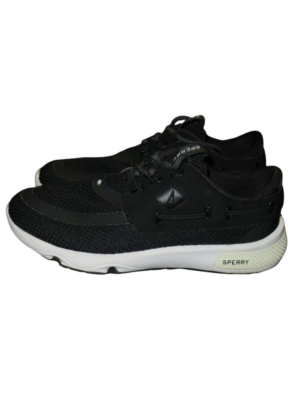 Sperry Black Top Sider 7 Seas 3 Eye Canvas Boat Shoes Sneakers size 6 STS98966